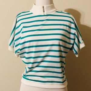 Vintage 80s Anchor Blue Zip Collar Top